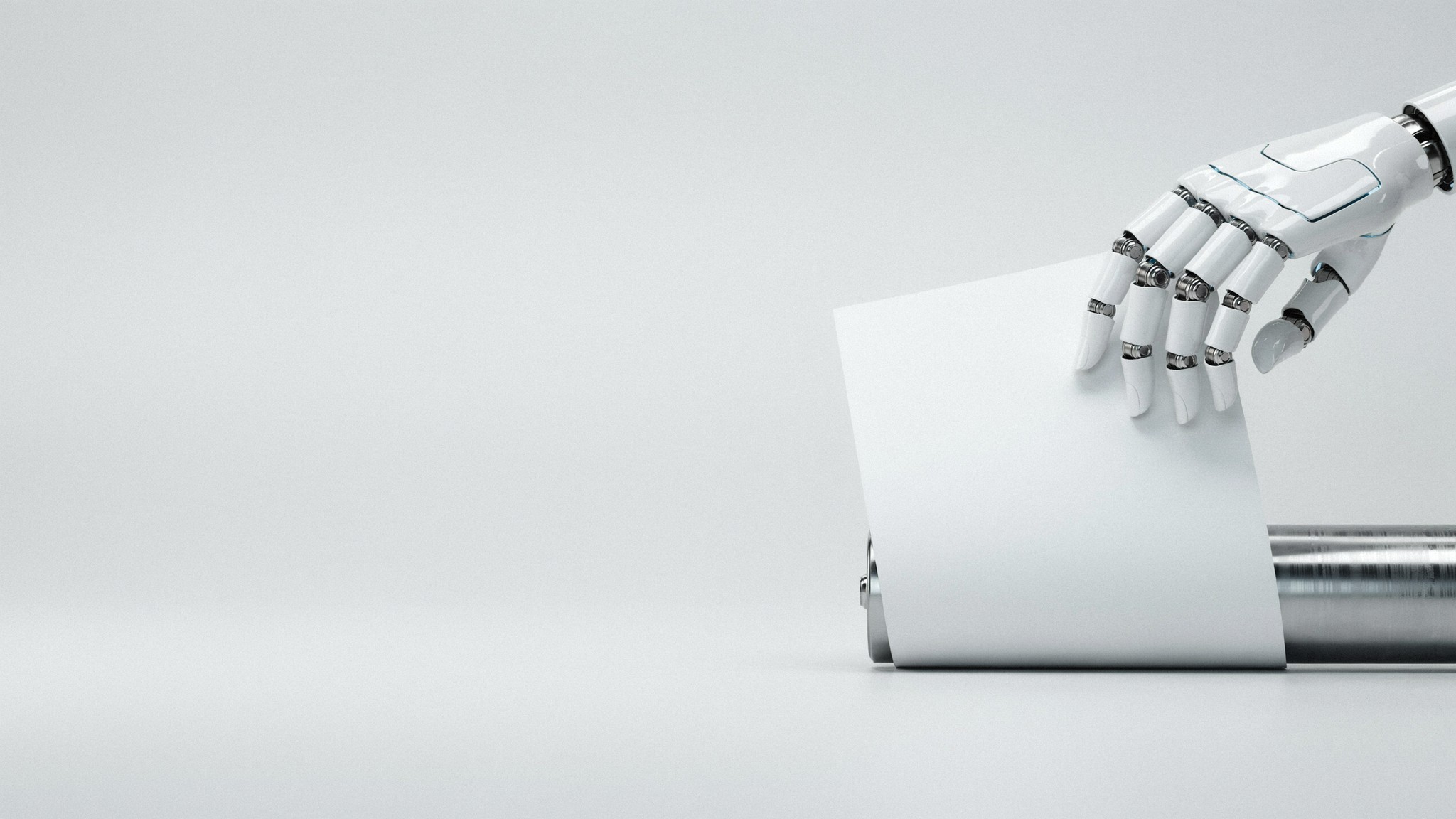 Robotic hand lifting a printed sheet from a press roller — print design services, Johannesburg