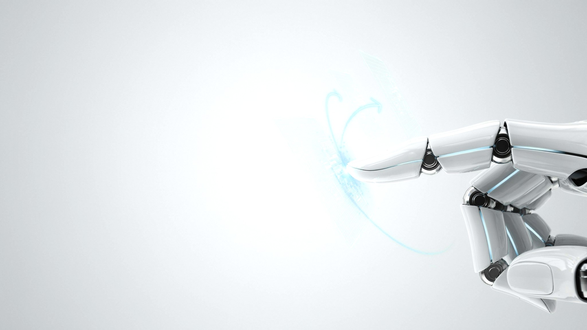 Robotic fingertip touching a wireframe screen with flow arrows — UI/UX design services, Johannesburg